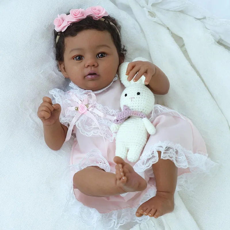 

18inch Finished Reborn Doll Newborn Baby Abigail in Dark Skin African American Black Dolls Handmade Bonecas Bebe Reborn Dolls
