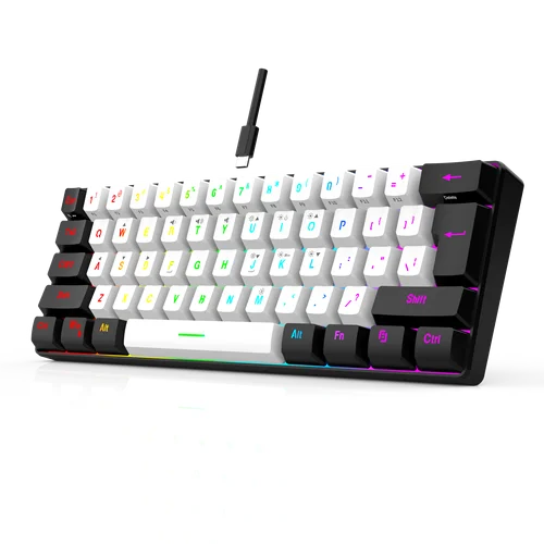 Imagen 2 del producto Teclado con cable compacto al 60%, teclado mecánico con interruptor rojo, 61 teclas, retroiluminación RGB, ergonómico, pequeño ordenador portátil de oficina me