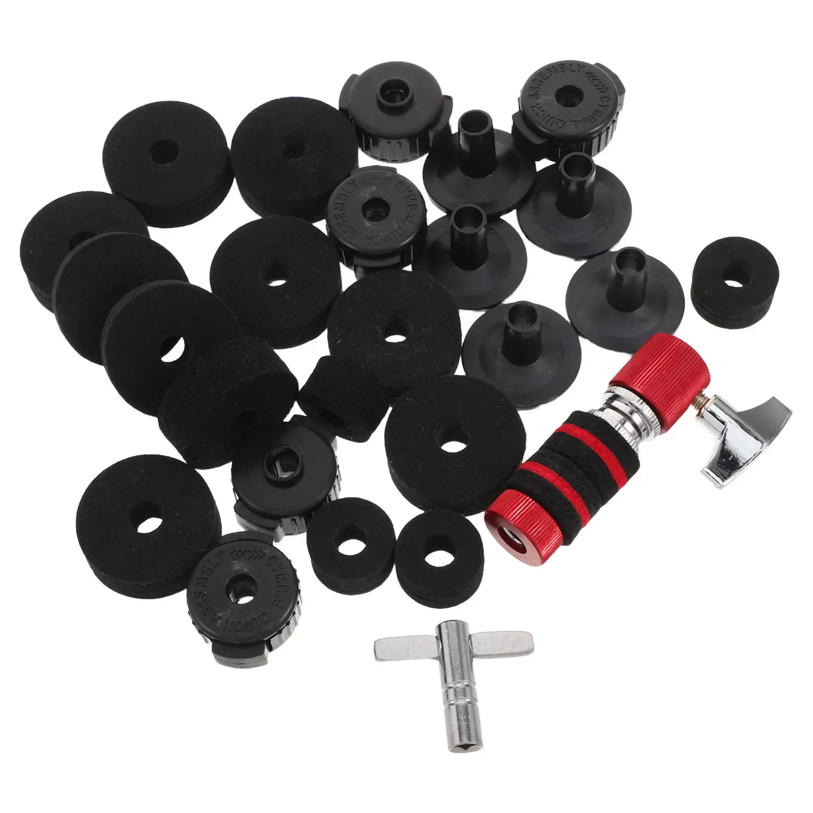 1Set Drum Hardware Kit Standard Hi-Hat Clutch Cymbal Stand Felts Sleeves Wing Nuts T-Shape Drum Key Percussion Replacement
