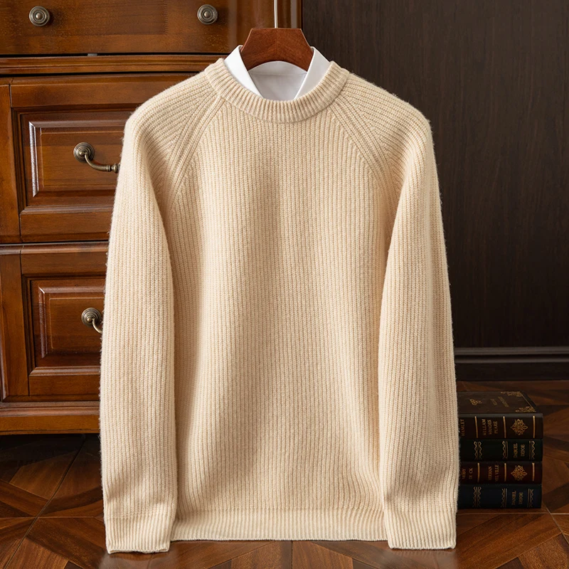 

Classic Men Business Casual Sweater 100% Pure Australian Wool Pullover O-Neck Vertical stripe style Warm Thick High-quality Tops