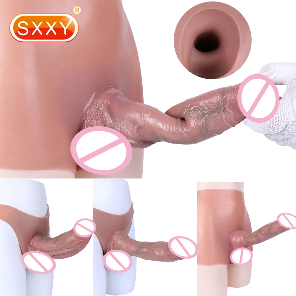 SXXY Men Strap On Hollow Dildo Panties Wearable Penis Extend Sleeve Reusable Condom For Men Silicone Sex Toys For Men Women