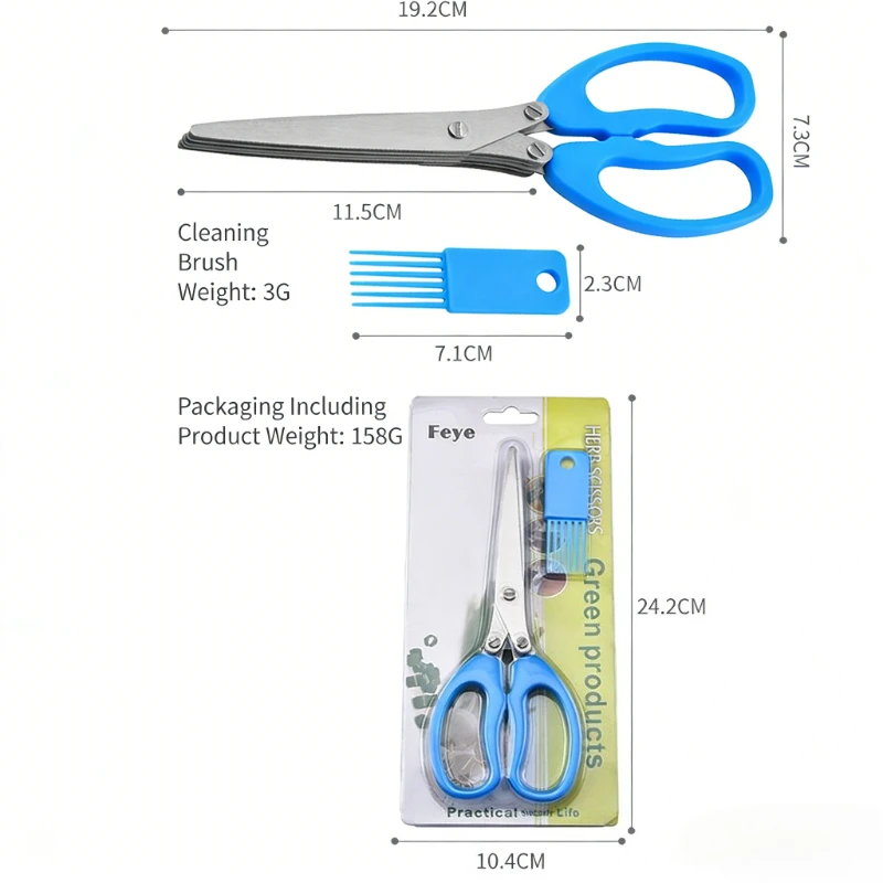 5 Layer Kitchen Scissors Stainless Steel Scallion Cutter Fast Vegetable Chopper for Home Salad Making & Kitchen Prep