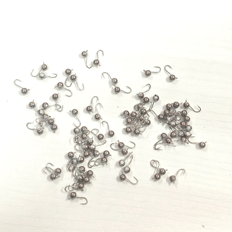 

50Pcs Tungsten Fly Tying Jig Small Round Ball Ice Hook Crappie Jig Heads 2.5mm-5.0mm Tungsten Beads with Hook for Fly Fishing