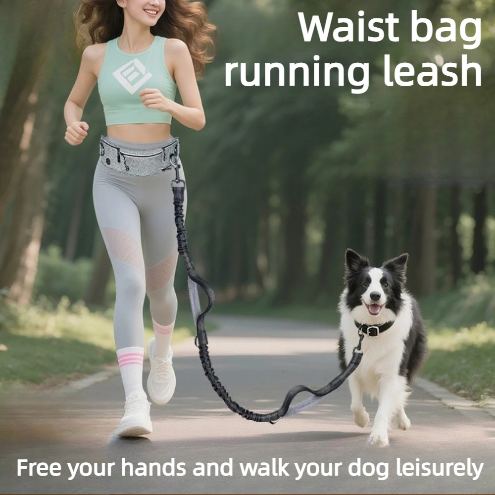 Reflective Retractable Dog Leash Anti Pull Running Pet Lead with Waist Pack Nylon Multi Functional