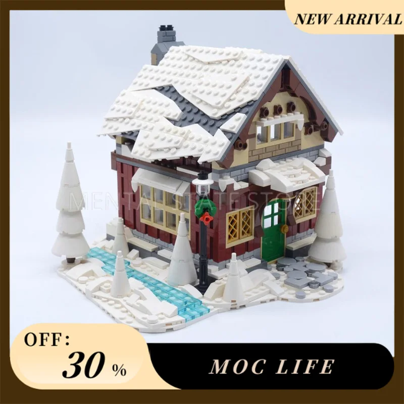 NEW 988PCS Customized MOC Winter Village Snowy Cabin Building Blocks Technology Bricks DIY Creative Assembly Toys Holiday Gifts