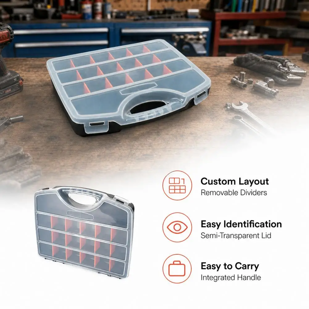 Portable Plastic Tool Box Removable Dividers Hardware Parts Storage Box Electronic Component Screw Organizer Case