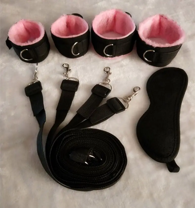 Blindfold And Handcuffs Set Black Leather Bondage Sets Luxury Restraints Gear