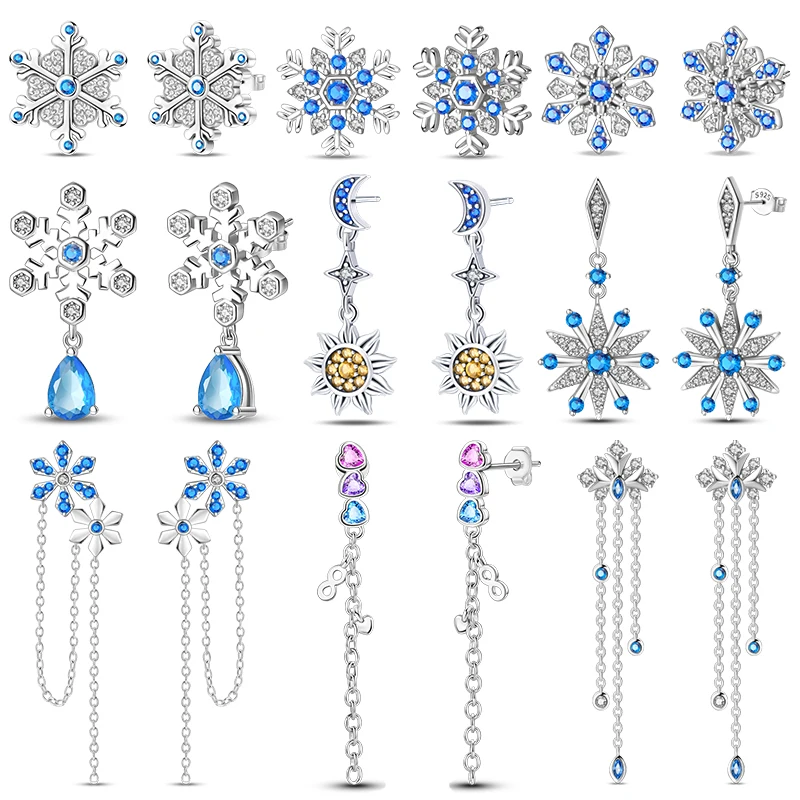 

Зимние серьги из серебра 925 пробы со звездами, блестящие романтические серьги-гвоздики со снежинками для женщин, помолвка, день рождения, Proluxy, изящные ювелирные изделия, подарок