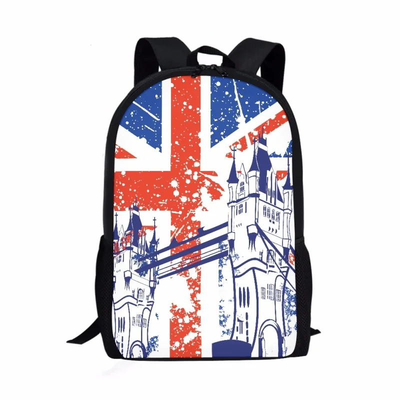 Tas sekolah motif pola singa dengan bendera UK, tas ransel kapasitas besar untuk anak sekolah laki-laki dan perempuan, tas buku anak-anak pelajar