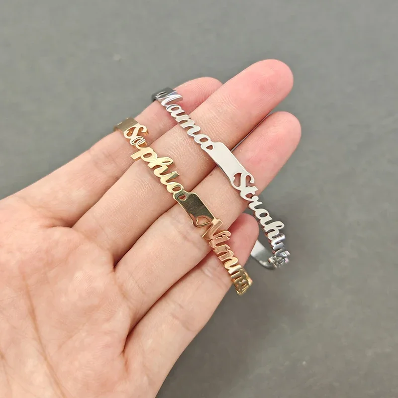 Personalized Custom Multiple Name Bracelets Luxury Stainless Steel Charm Bracelet Bangles Women Jewelry Birthday Gift Wholesale