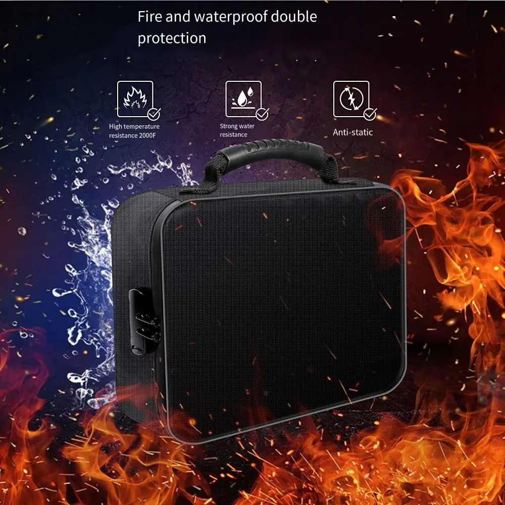 Waterproof Fireproof Document Bag With Lock Zipper Multi-Layer File Storage Case Travel File Safe Handle File Organizer Box