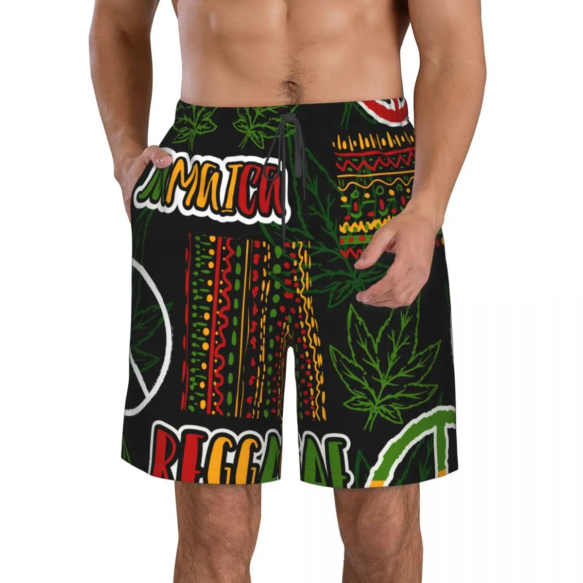 Reggae Print Men Swimsuit Swimming Trunks Boxer Swim Beach Quick Dry Swimming Shorts