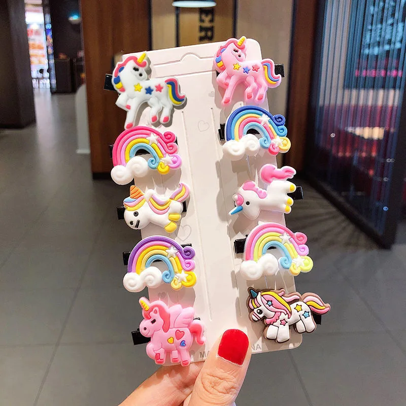 10Pcs Cute Cartoon Ice Cream Unicorn Hair Clips for Girl Kids Lovely Hairpins Headband Barrettes Children Dress Hair Accessories