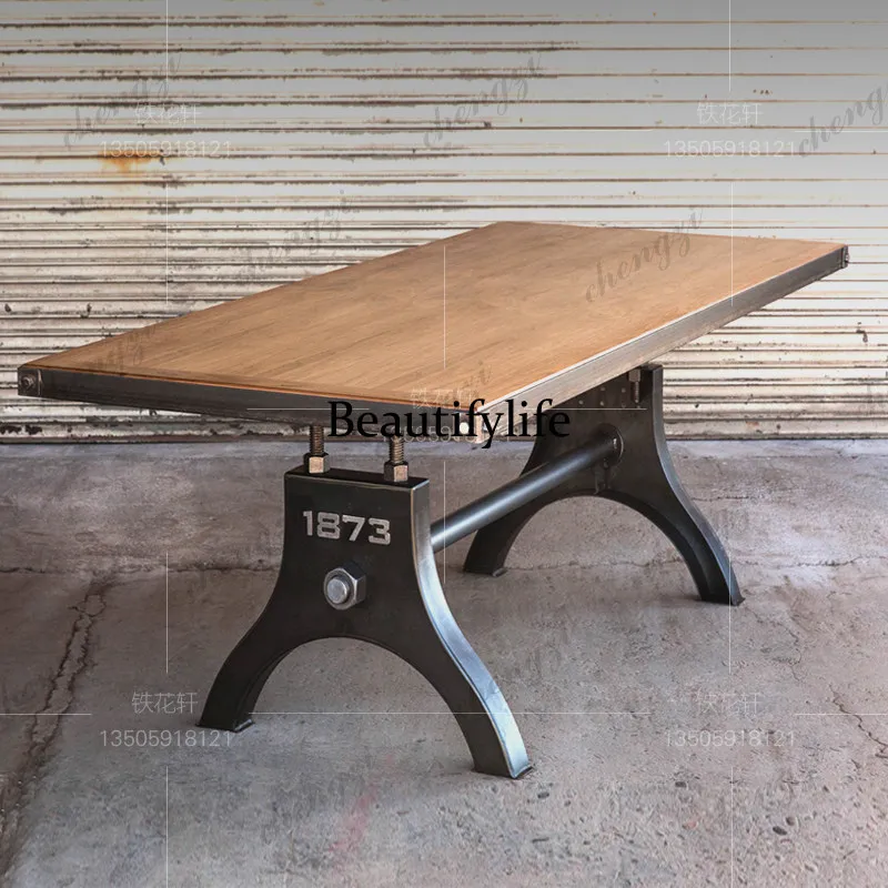 Iron industry style dining table creative bar cafe office negotiation solid wood conference table workbench