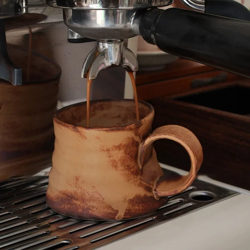 Niche Rough Pottery Special-shaped Cup Retro Kiln-turned Coffee Cup Coffee Latte Cup Ceramic Mug