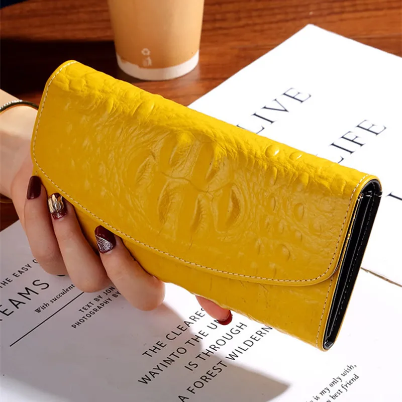 

Женский большой кошелек из кожи с крокодиловым узором, новинка 2026 года, из воловьей кожи, ультратонкий, с множеством отделений для карт, длинный кошелек высокого качества