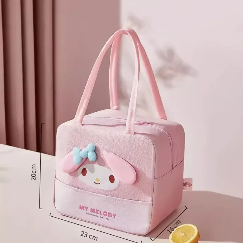 

MINISO Hello Kitty Tote Bag Cinnamoroll My Melody Cartoon Large Capacity Oil Resistant Thick Lunch Box Hand-held Insulation Bag