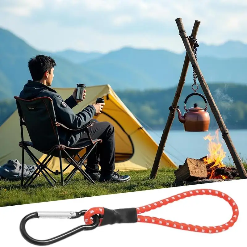 Elastic Cord With Carabiner Camping Elastic Straps With Clips Stretchy Camping Tent Fastening Tool For Hiking Mountaineering