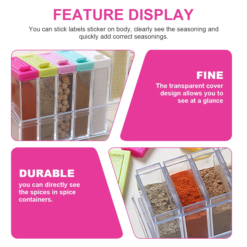 

6pcs Spice Jars Salt Pepper Shakers Transparent Seasoning Containers Kitchen Organization Label Stickers Humidity Resistant