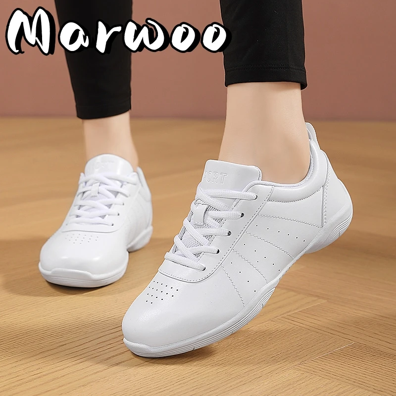 Marwoo Women's cheerleading shoes, super fiber leather, white aerobics shoes, and youth aerobic sports shoes