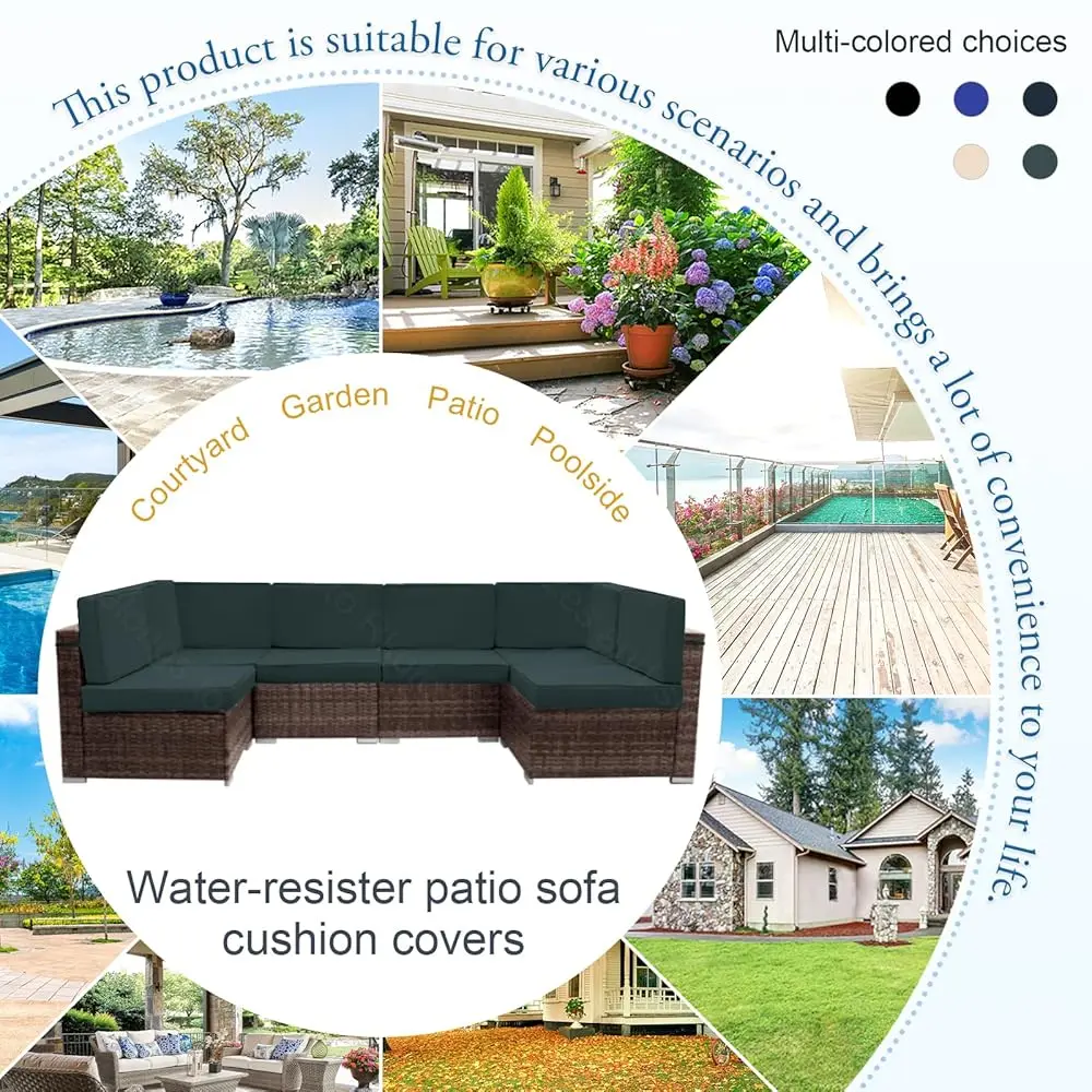 14 Pcs Patio Cushion Covers For 7 Pcs Outdoor Furniture Sectional Seating Sets Water Resistant Plus 2 Throw Pillows (Gray,