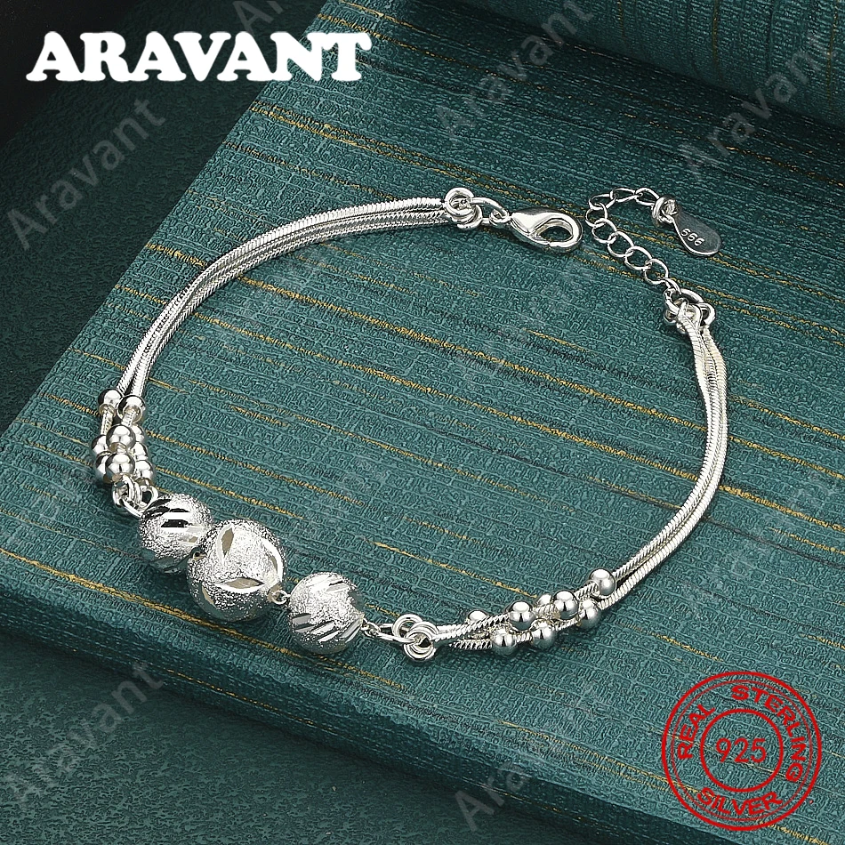 925 Sterling Silver Multi-Layer Chain And Bead Bracelet – A Fresh, Stylish Design; Ideal For Engagement Jewelry