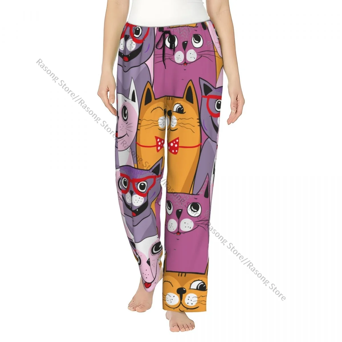 

Пижамные штаны для женщин, красочные штаны для сна с милыми кошками, домашняя одежда для дома