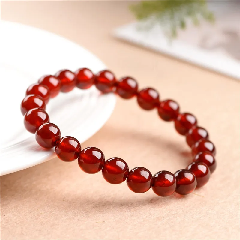 Natural Orange Red Garnet Gemstone Beads Bracelet For Women Men 7mm 8mm 9mm 10mm Stretch Crystal Round Bead Bracelet AAAAA