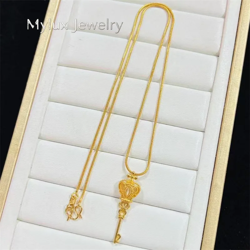 Mylux Jewelry 9999 Crown Key Clamping Bone Necklace 24K Real Gold Women's Snake Bone Chain Fresh and Sweet Necklace