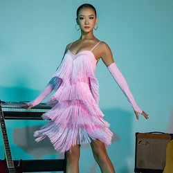 2024 New Full Fringed Latin Dress Sexy Backless Suspender Latin Dance Dress Cha cha Rumba Samba Latin Practice Clothes SL6494