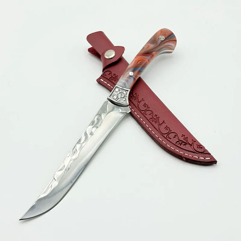 Cuchillo para deshuesar forjado a mano, rebanador de carne con mango de resina y vaina, herramientas de cocina, práctico rebanador de frutas, cuchillo de cocina