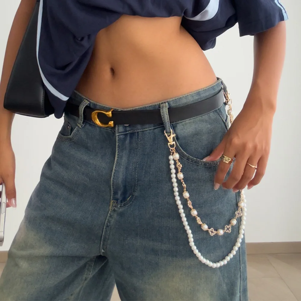 

Exquisite Cross Waist Chain Hip-hop Style Cross Pendant Tassel Pant Chain Luxury Harajuku Heart Pearl Waist Chain For Men Women