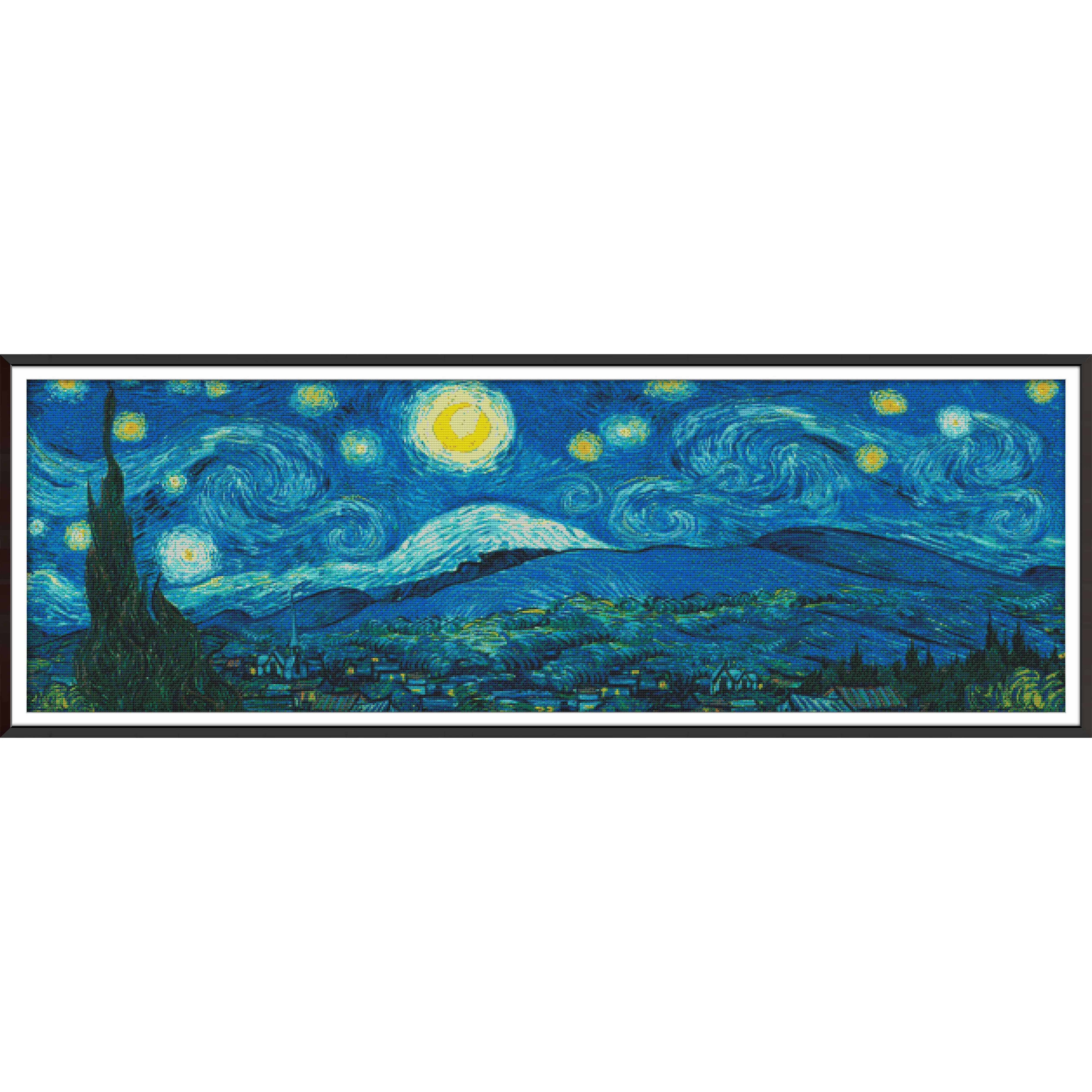 

Soulgift News Pre-Printed Cross Stitch Kit, Stamped Aida Fabric with DMC Threads, Embroidery kit - Starry Night (Van Gogh)