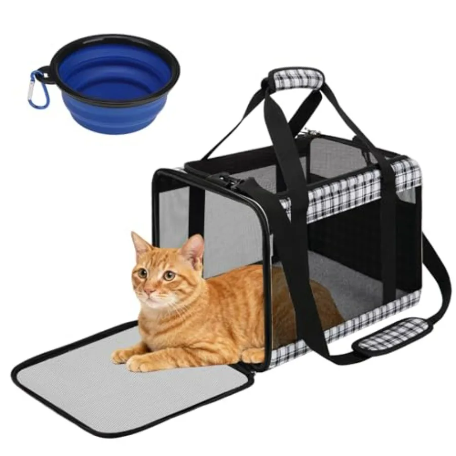 

Soft Sided Cat Carrier for Large Cats Up to 20 Lbs, Collapsible Cat Bag Airline Approved with Upgrade Zipper Closures, 17 * 12