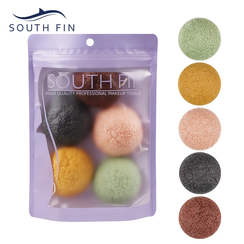 Esponja Konjac a base de plantas South Fin, juego de esponjas de limpieza Facial, 5 almohadillas de algodón degradables para lavado de cara