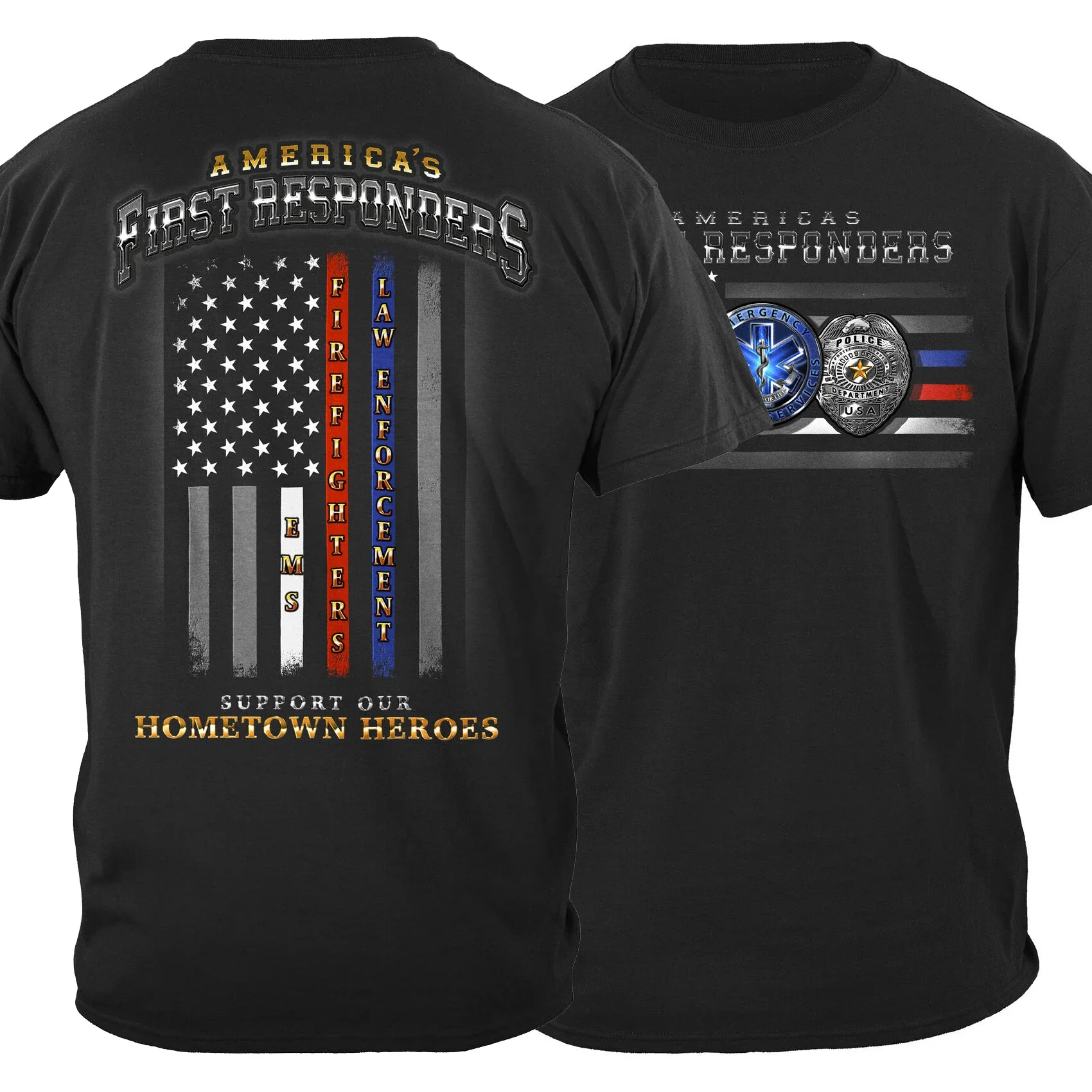 First Responder USA Flag of Honor Patriotic T-Shirt 100% Cotton O-Neck Summer Short Sleeve Casual Mens T-shirt Size S-3XL