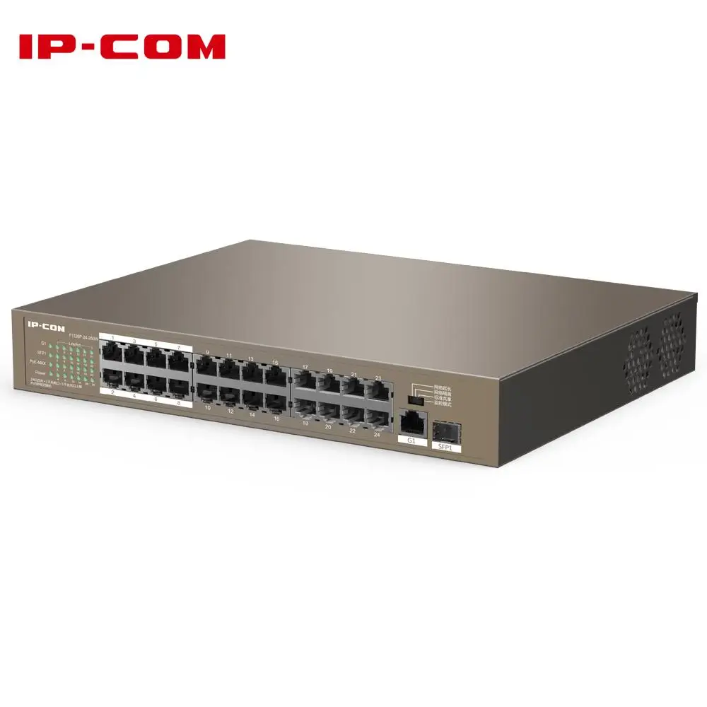 Conmutador IP-COM no administrado de 24 puertos con PoE 10/100 Mbps 24FE + 2GE/1SFP conmutador de red Ethernet fuente de alimentación PoE de 225W F1126P-24-250W