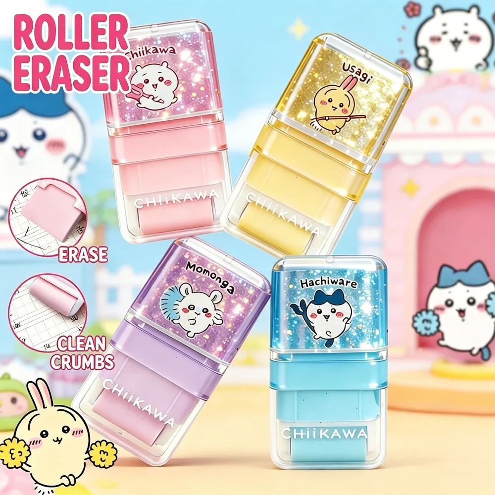 Genuine Chiikawa Hachiware Usagi Fun Eraser Cute 2-In-1 Erasers With Cleaning Roller For School Office Stationery Party Favors