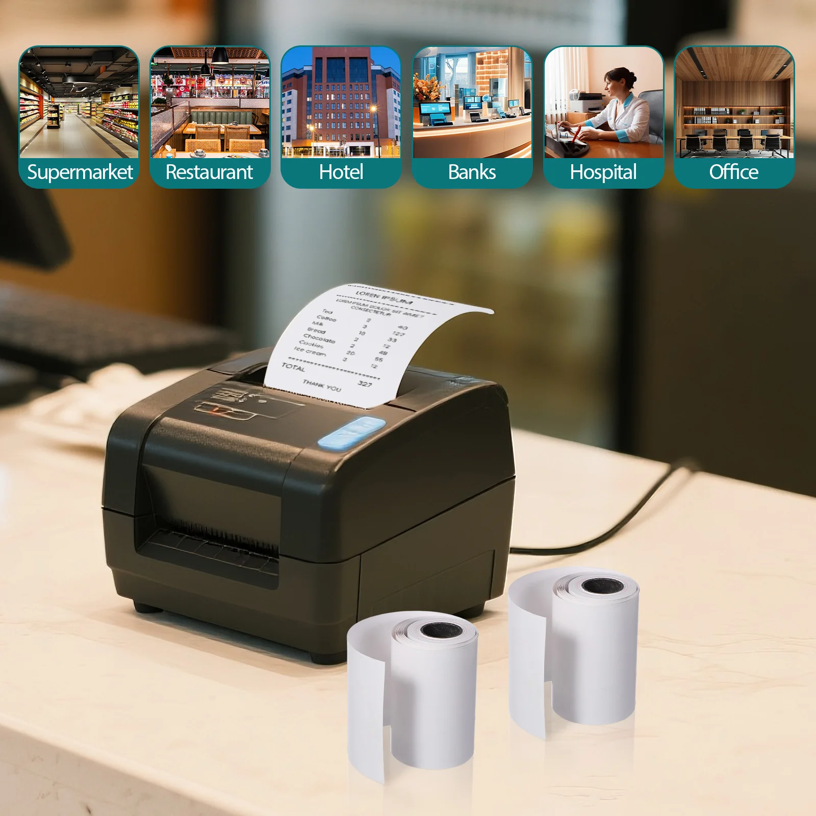 20 قطعة لفة ورق حراري متعددة الأغراض لآلة طباعة بطاقة الائتمان ماكينة طباعة سوبر ماركت مطعم مكتب إيصالات