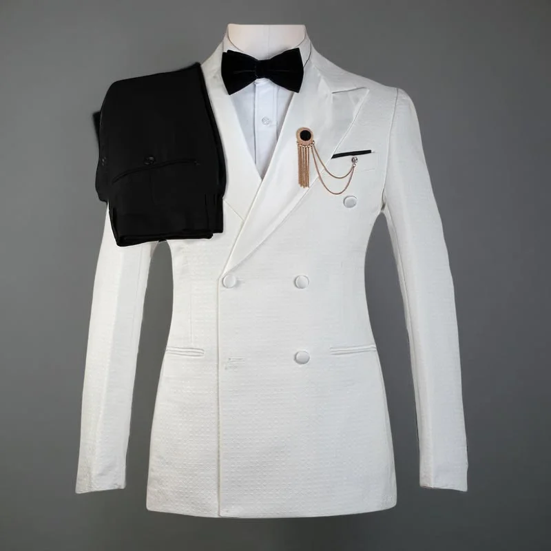 Costumes de mariage à carreaux Double boutonnage pour hommes, smoking de marié à revers, ensemble de costume 2 pièces, veste avec pantalon, costume de mode sur mesure
