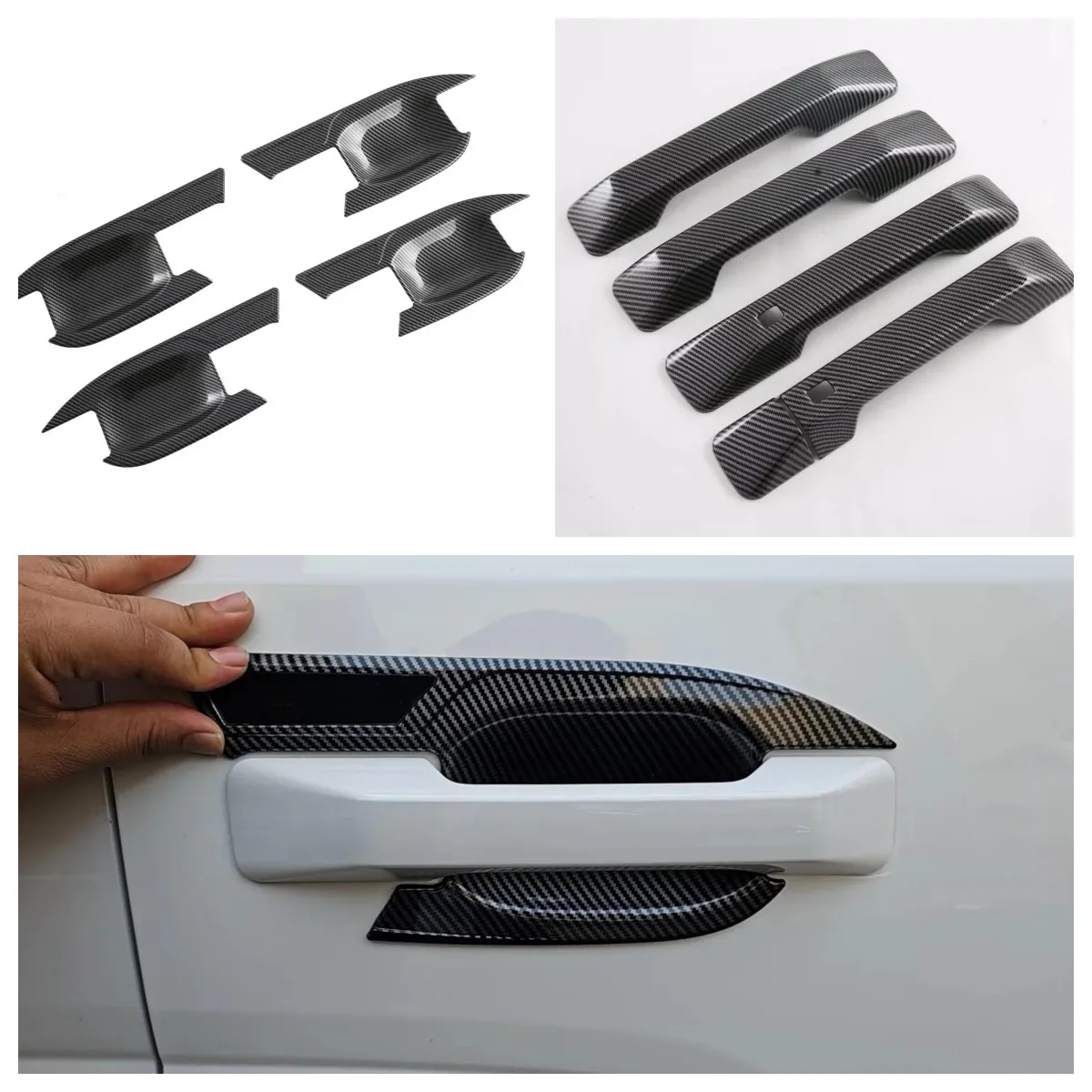 

For Hyundai Santa Fe 2023 2024 ABS Carbon Fiber Black Door Handle Cover Door Bowl Frame Trims Sticker Car Styling Accessories