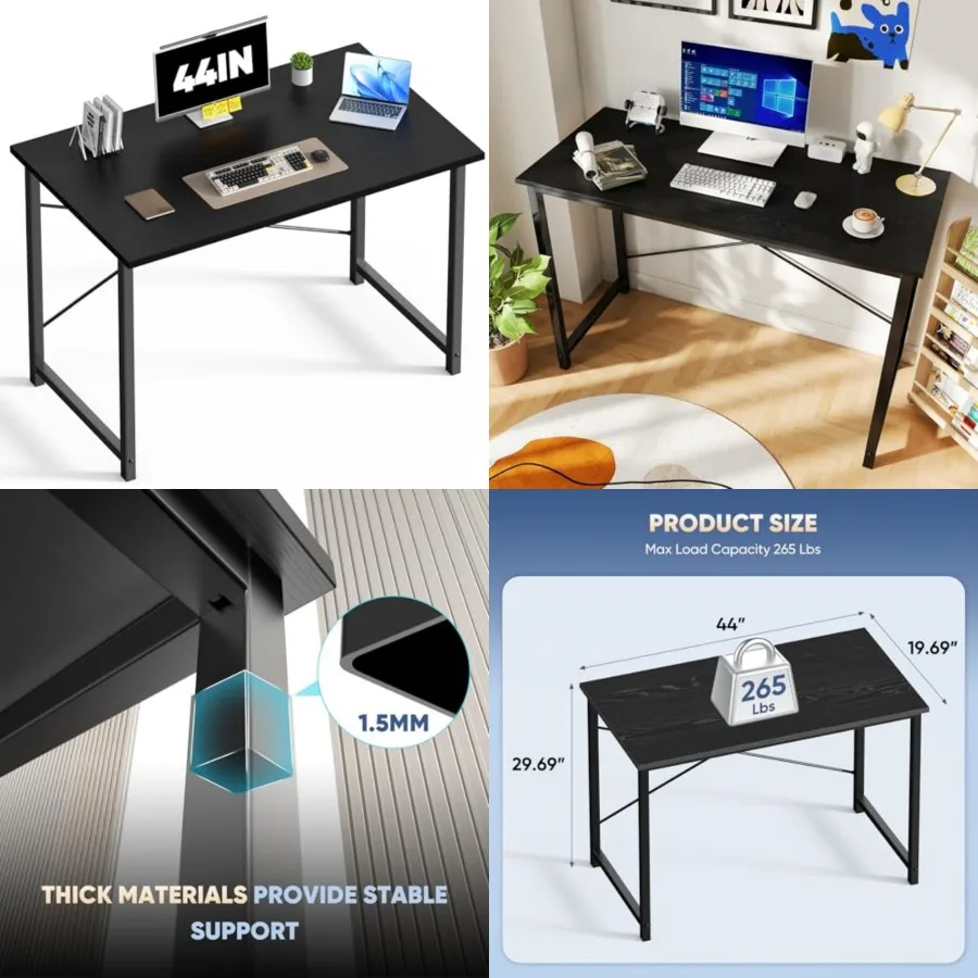 

44 Computer Desk for Home Office, Modern Study Work Table Simple Style for Bedroom, Writg Desks with X-Shaped Reforcement