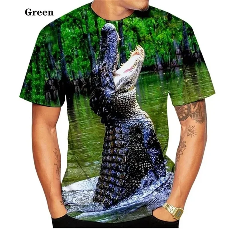 3D Printed Crocodile Pattern T-shirt For Men Fashion Summer Casual Short Sleeved Crewneck Crocodile Tee Tops Kids Animal Tshirt