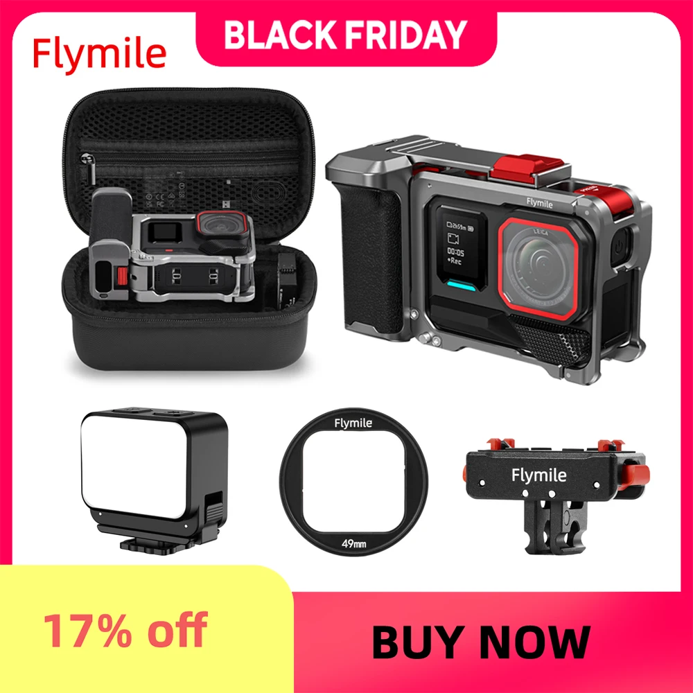 

Flymile Ace Pro 2 Camera Grip Holder Metal Cage for Insta360 Ace Pro Accessories Shutter Button Extension Photography Handle