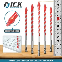 Broca excéntrica de alta dureza, 150mm de longitud, 6/8/10/12mm, para azulejos de vidrio, cerámica, porcelana, perforación, losa de roca, broca triangular