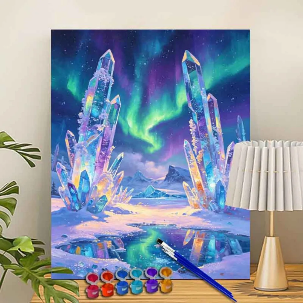 Painting By Numbers Aurora over Crystal Valley Acrylic Paint Canvas Dropshipping Portrait Family Children Photo Christmas gifts