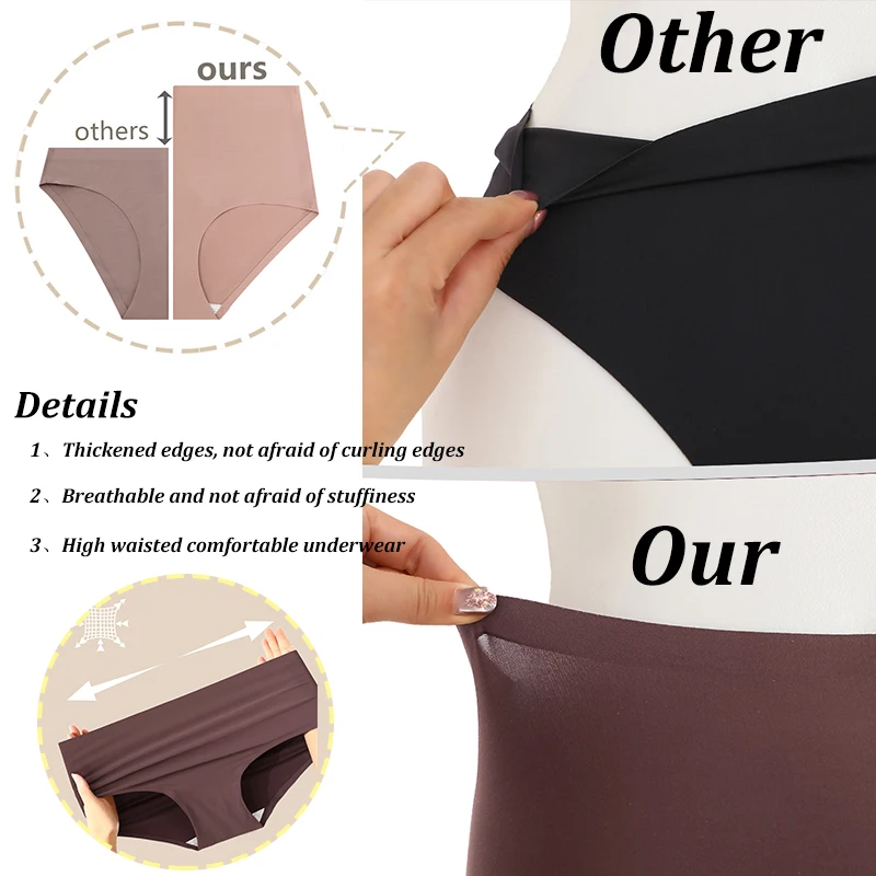 FINETOO 3Pcs Women's Panties Seamless Underwear Invisibles Briefs High Waist Full Coverage Breathable Moisture Wicking Underpant - Image 2