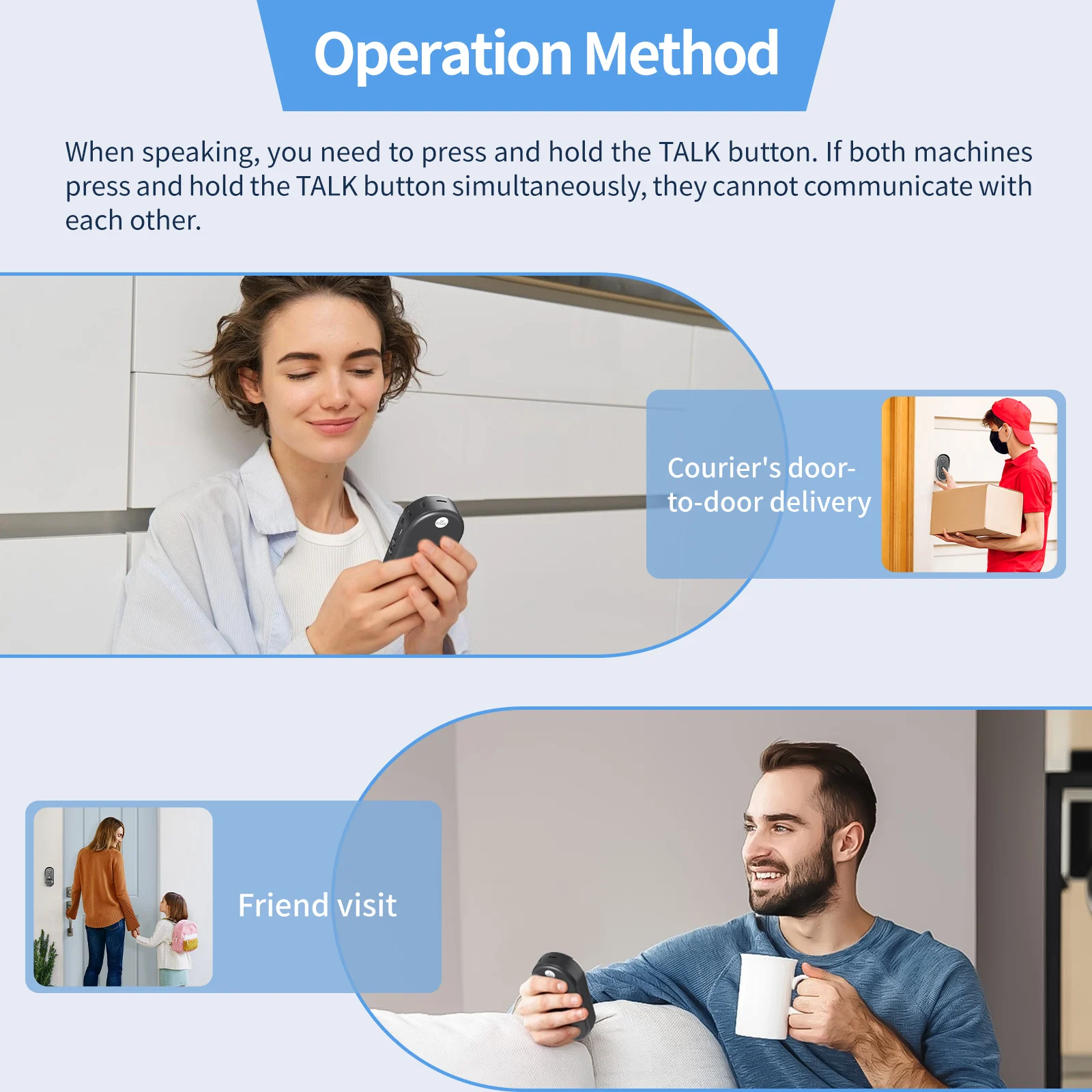 نظام اتصال داخلي جرس الباب اللاسلكي مع نطاق 1500 متر بطارية قابلة للشحن مقاومة للماء 3 مستويات حجم 20 نغمة للاستخدام المنزلي