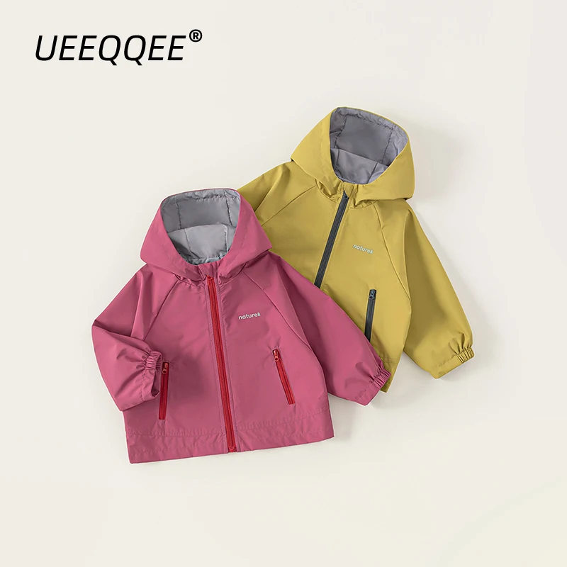 

Весенне-осенние детские куртки для детей от 1 до 10 лет, ветровка на молнии с капюшоном и буквенным принтом для девочек, корейские топы, верхняя одежда для малышей, детская одежда