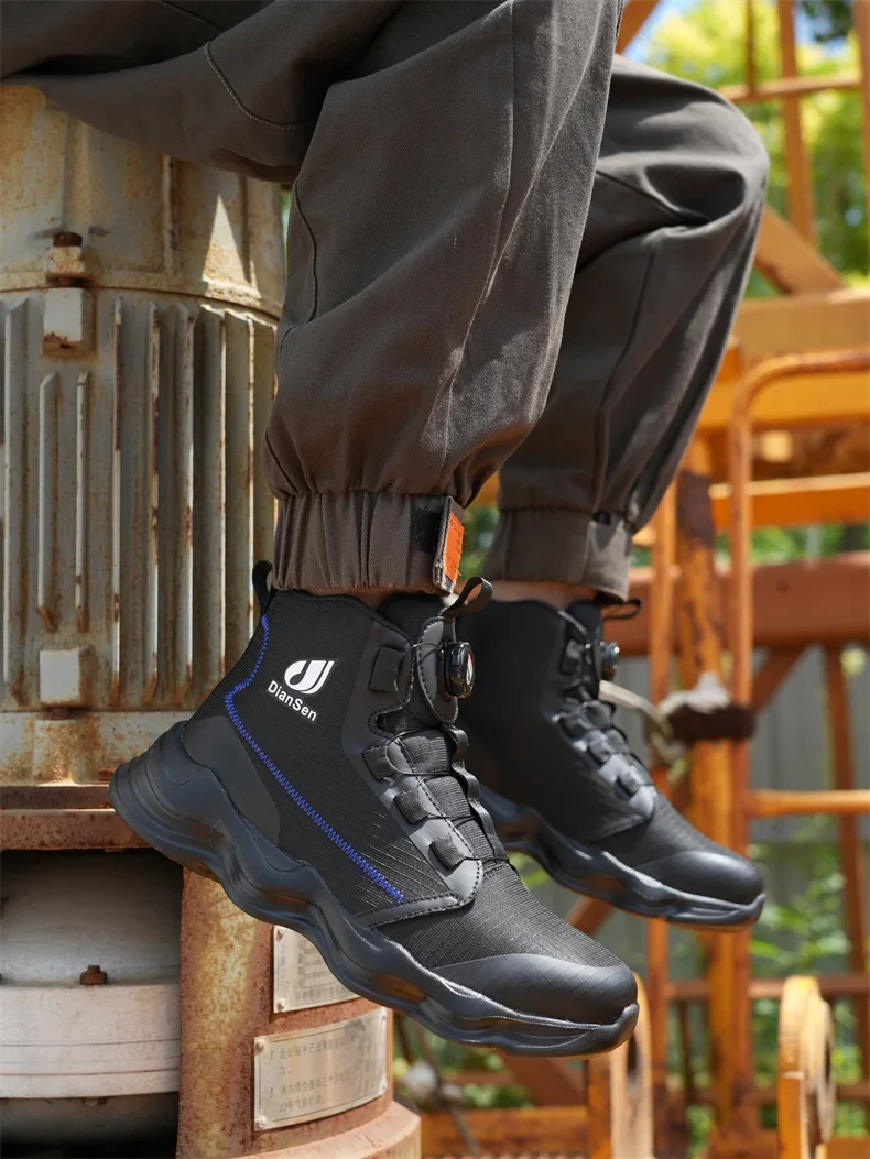 New Rotating Button Men Work Sneakers Steel Toe Shoes Safety Boots Puncture-Proof work Shoes Indestructible Protective Boots